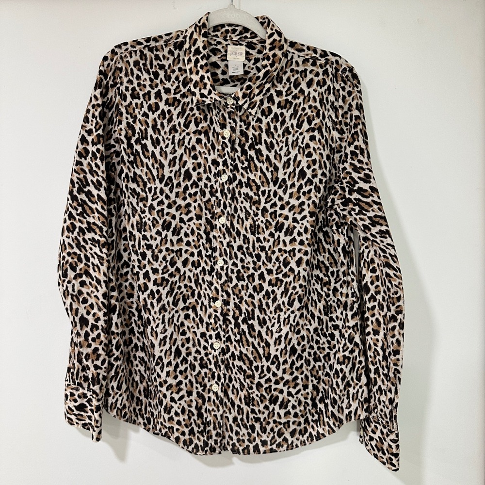 J.Crew The Perfect Shirt Women Large Leopard Print Cotton Button Down | Classic‎